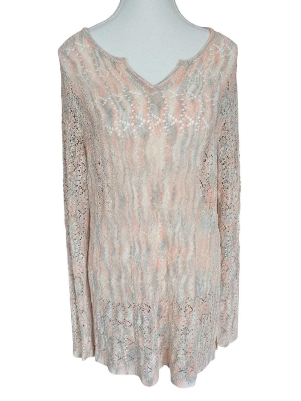 Soft Surroundings Tunic Shirt Women's Size XL Long Sleeve Crochet Boho Sheer